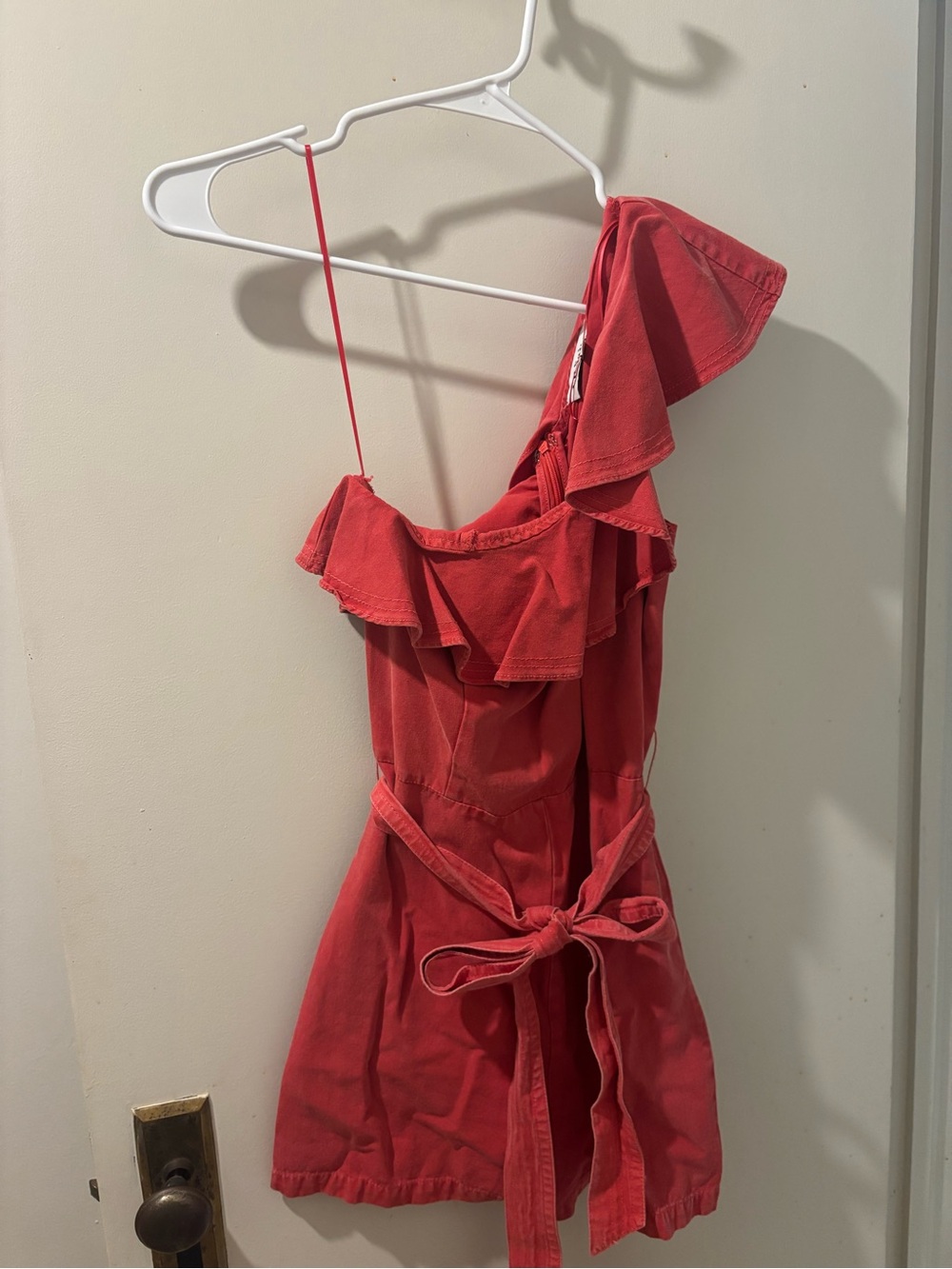 En Saison Red One-Shoulder Ruffle Romper